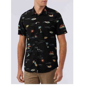 O'neil Men's Oasis Eco Short Sleeve Woven Shirt Beach Print Black Size M NWT